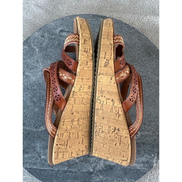 Skechers Beverlee Tiger Posse Womens Size 7 Brown Wedge Sandals Shoes - Picture 7 of 8